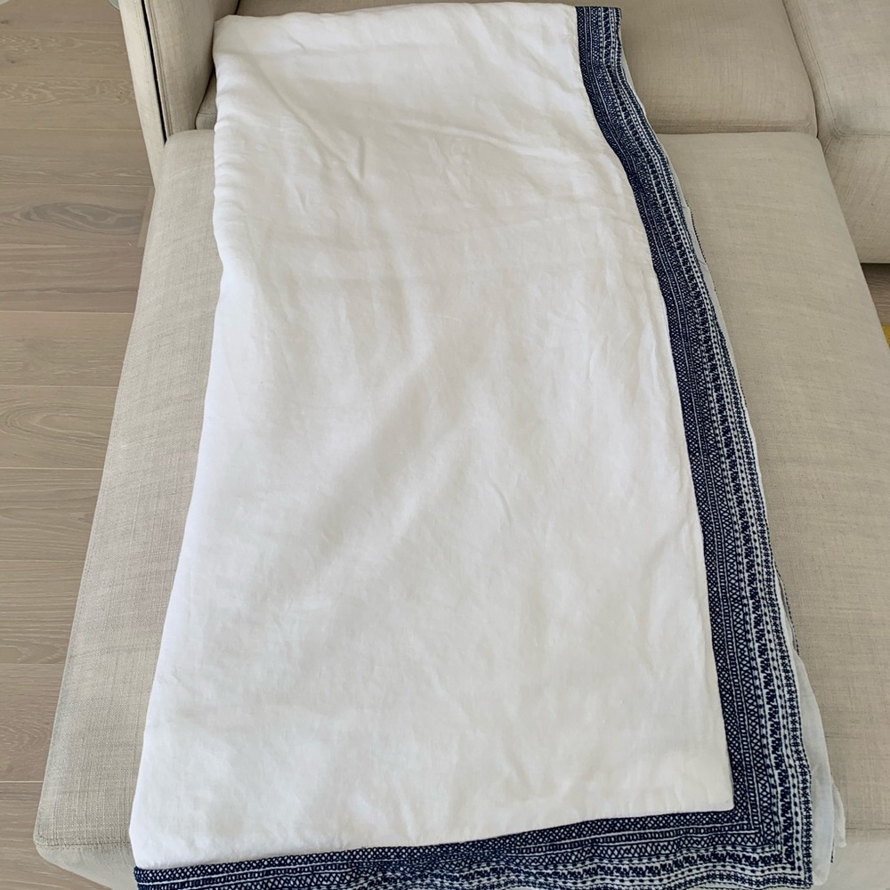 Restoration Hardware Linen White/ Blue Queen Duvet